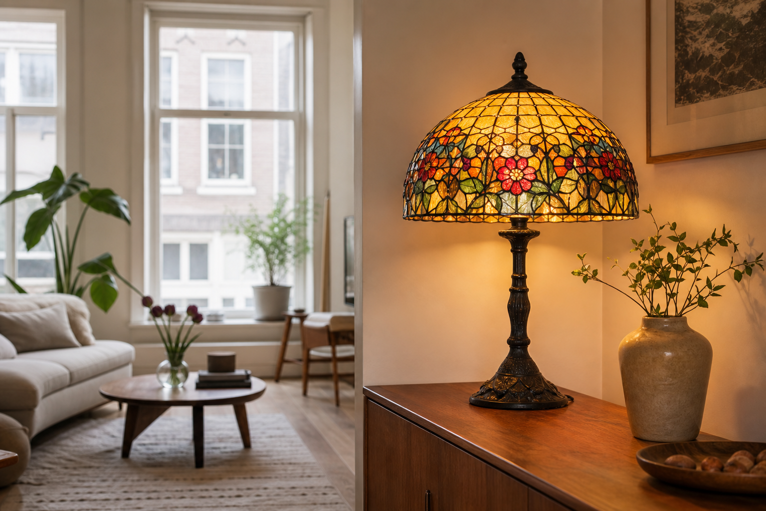 Grote Tiffany tafellamp: de blikvanger voor jouw woonkamer